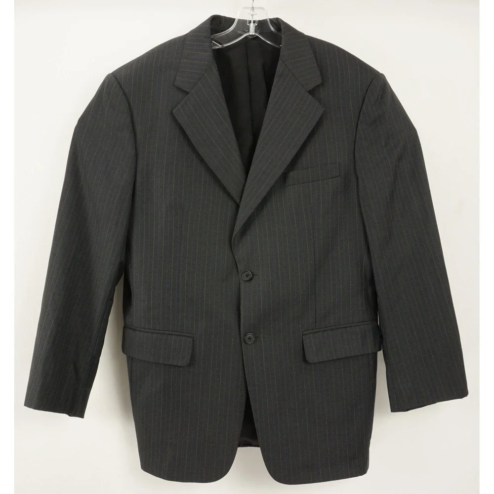 Ermenegildo‎ Zegna 15 Microns Men's 44R Charcoal Gray Blue Stripe Lined Blazer